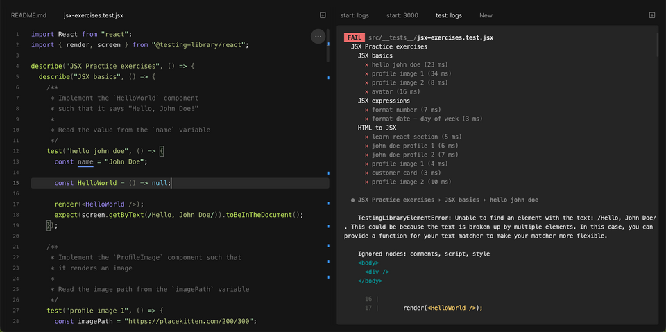 Practice React by fixing tests - Check your JSX knowledge!